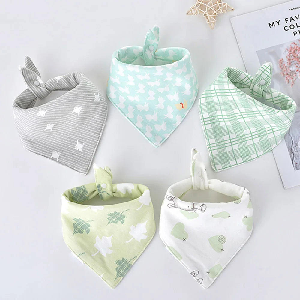 5PCS Baby Bibs – Double Cotton Triangle Bandana Bibs with Cartoon Prints