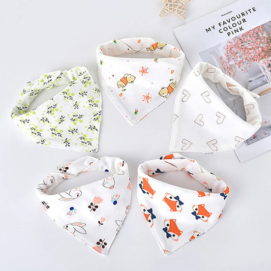 5PCS Baby Bibs – Double Cotton Triangle Bandana Bibs with Cartoon Prints