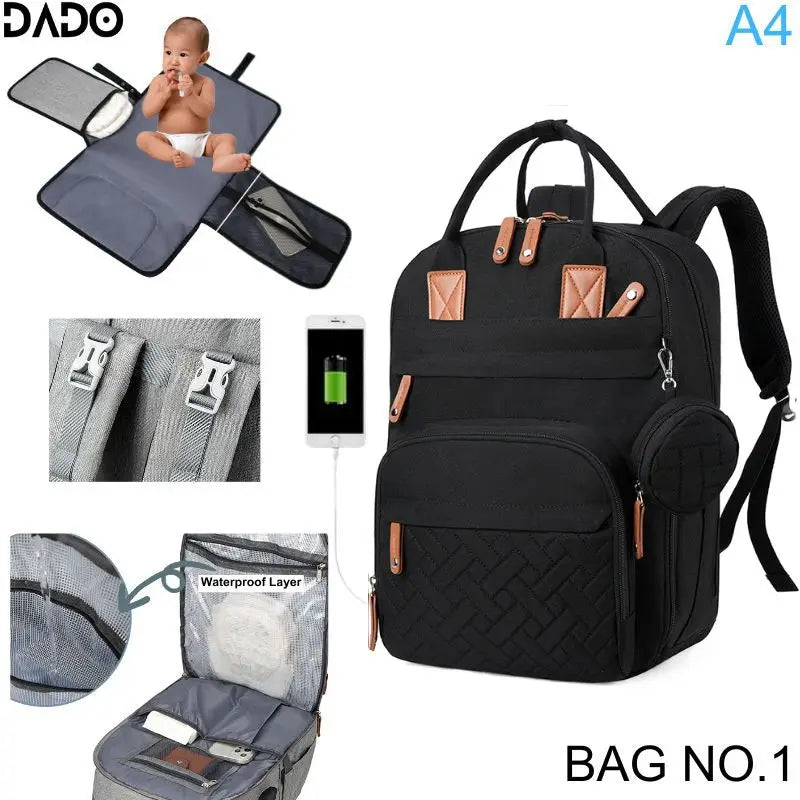 Diaper Bag Backpack – Multifunctional Travel Tote with Changing Station & Stroller Straps
