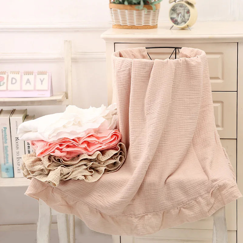 INS Ruffled Muslin Baby Swaddle Blanket – Soft Organic Cotton Newborn Wrap