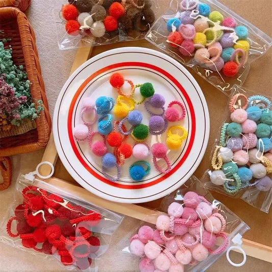 20PCS Colorful Plush Ball Elastic Hair Bands