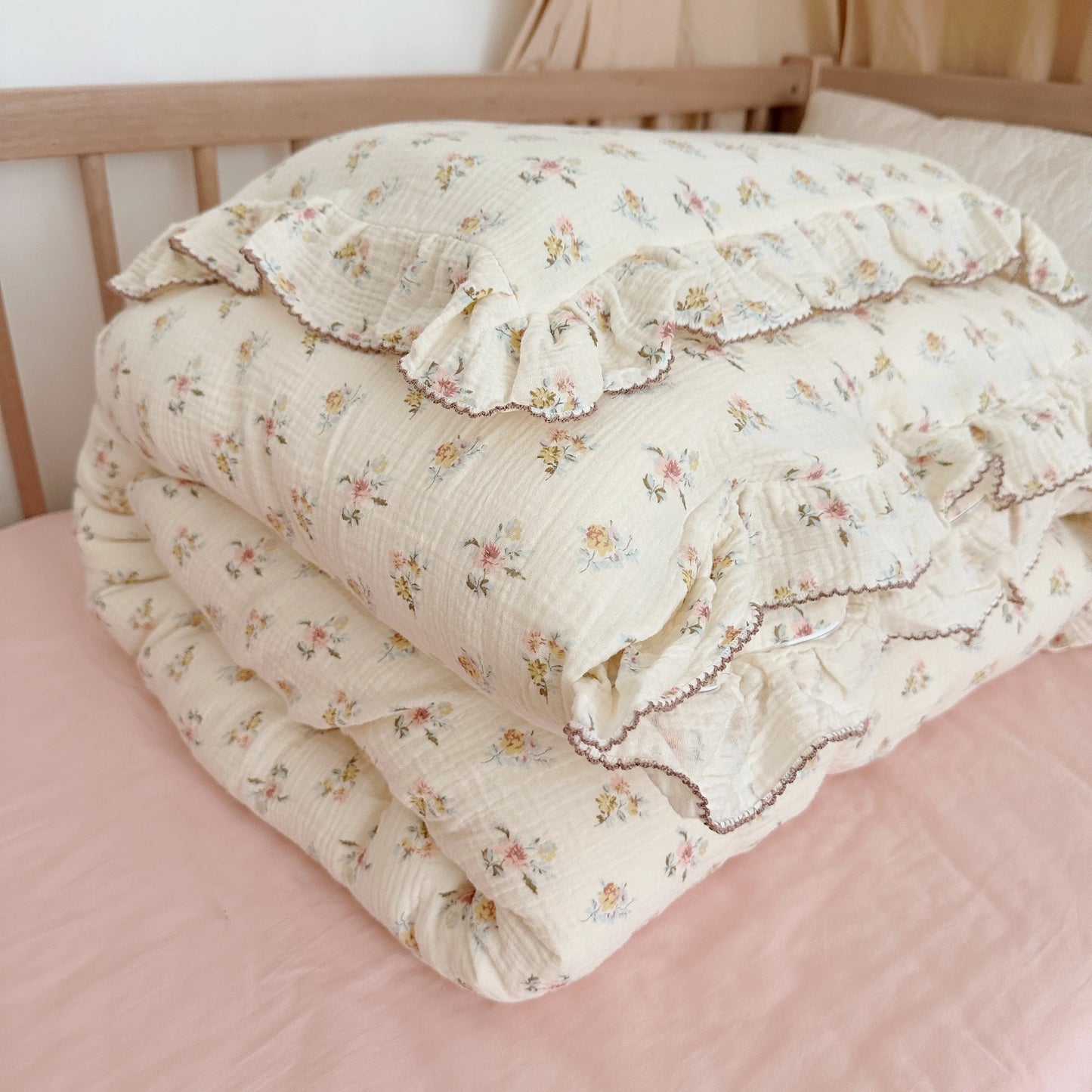 Vintage Floral Muslin Cotton Baby Crib Bedding Set – Duvet Cover & Pillowcase