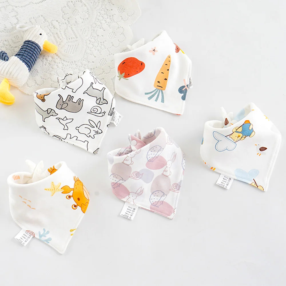 5PCS Baby Bibs – Double Cotton Triangle Bandana Bibs with Cartoon Prints