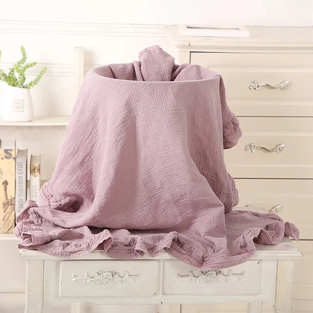 INS Ruffled Muslin Baby Swaddle Blanket – Soft Organic Cotton Newborn Wrap