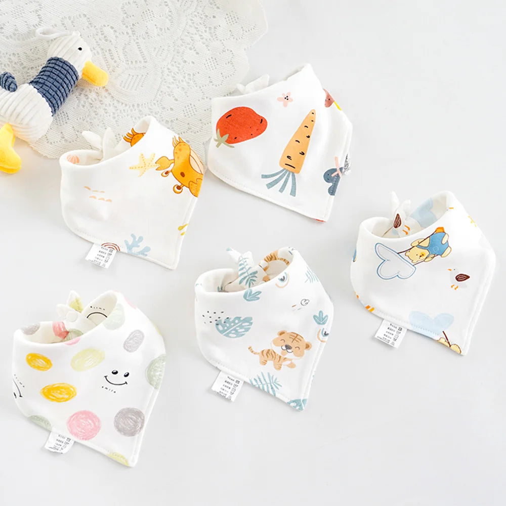 5PCS Baby Bibs – Double Cotton Triangle Bandana Bibs with Cartoon Prints