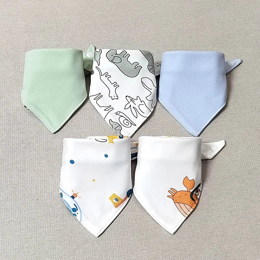5PCS Baby Bibs – Double Cotton Triangle Bandana Bibs with Cartoon Prints