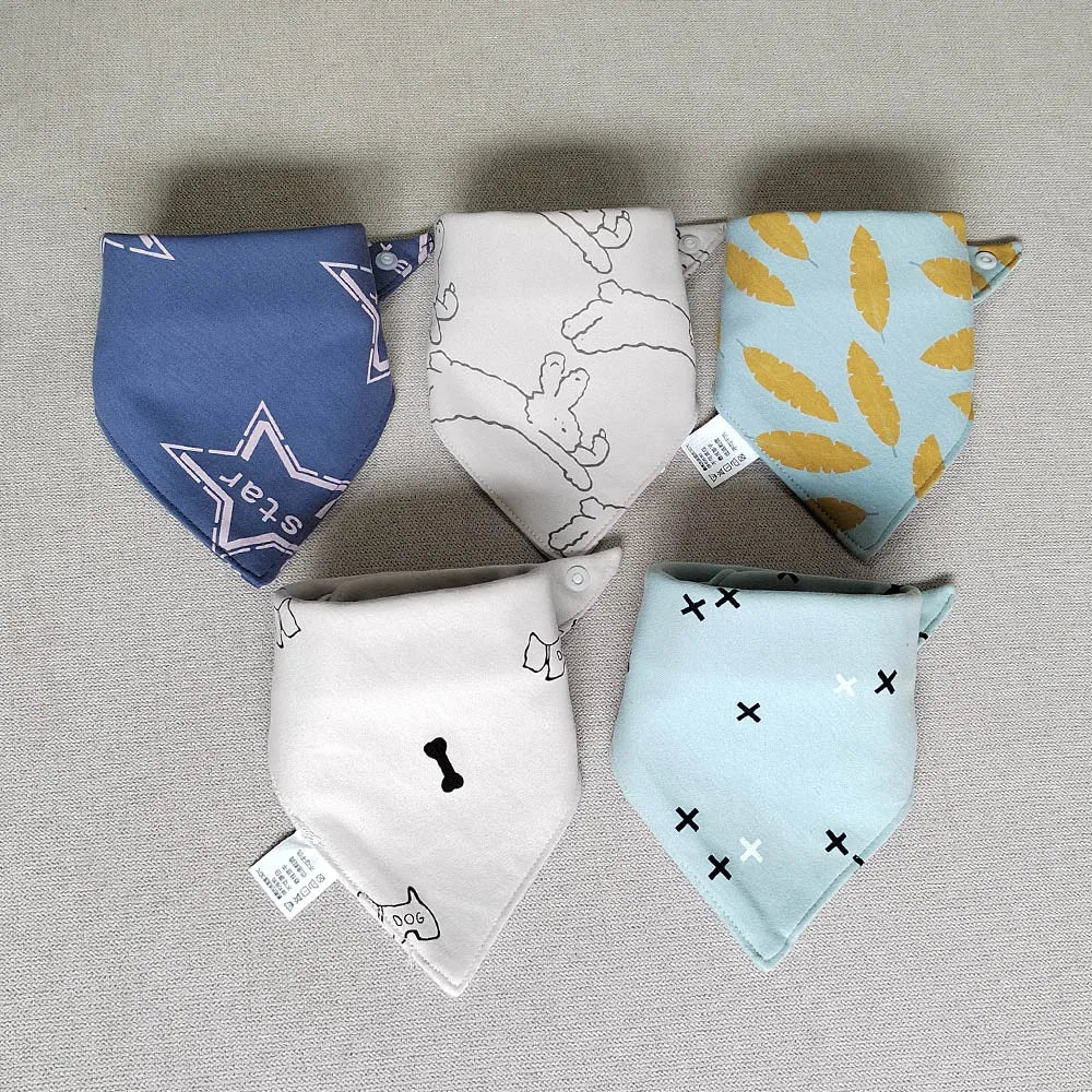 5PCS Baby Bibs – Double Cotton Triangle Bandana Bibs with Cartoon Prints