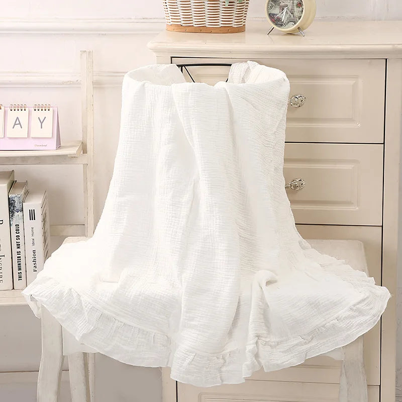 INS Ruffled Muslin Baby Swaddle Blanket – Soft Organic Cotton Newborn Wrap