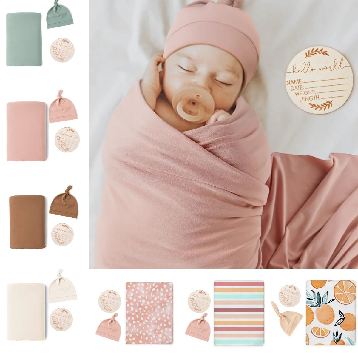 3PCS Newborn Baby Muslin Swaddle Blanket Set – Cotton Wrap & Hat