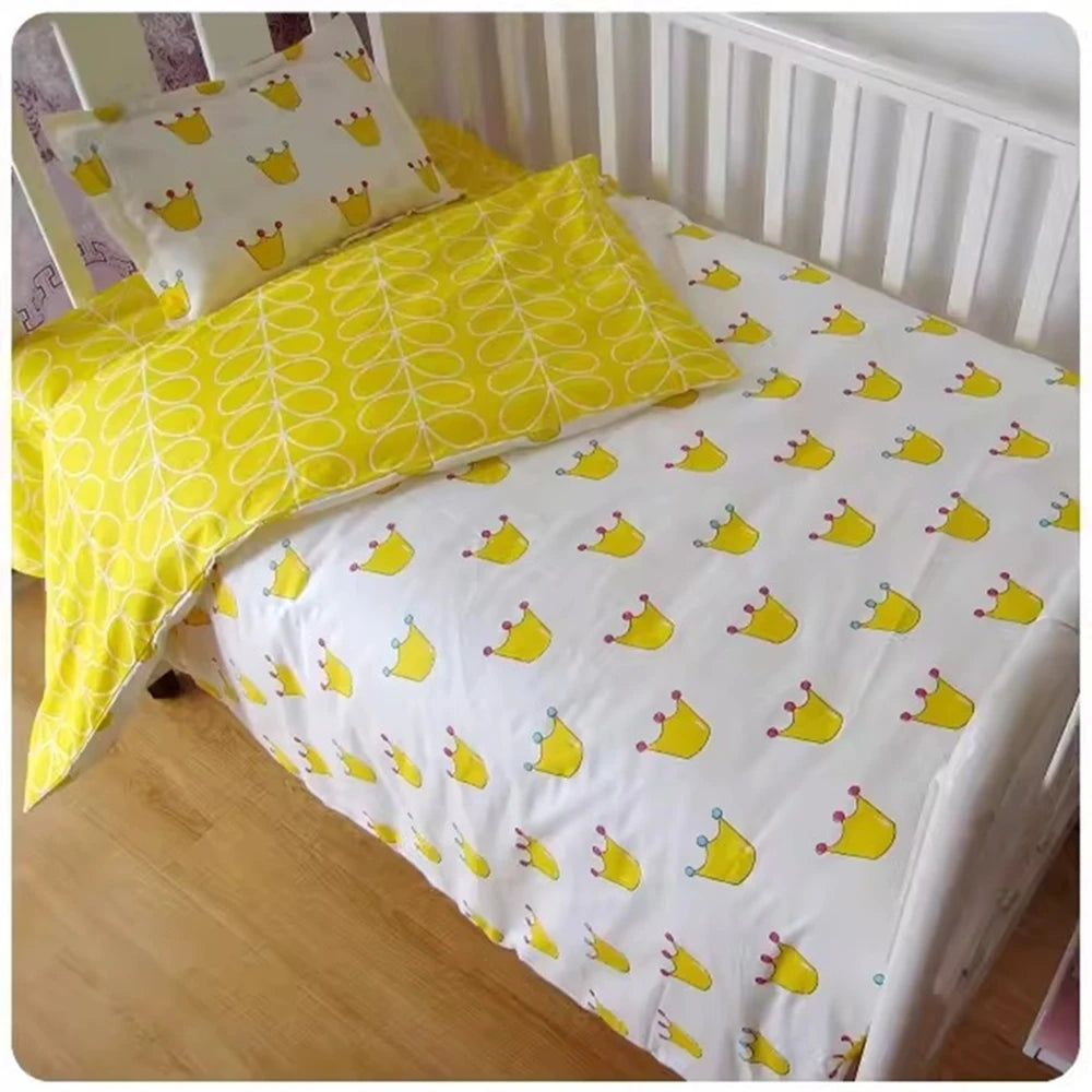 3PCS Baby Girl Crib Bedding Set – Cotton Cartoon Print (Without Filler)