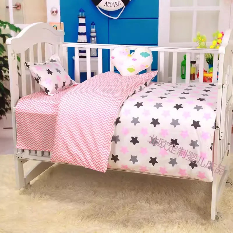 3PCS Crib Bedding Set – Cartoon Animal Baby Crib Linen Kit (Without Filler)