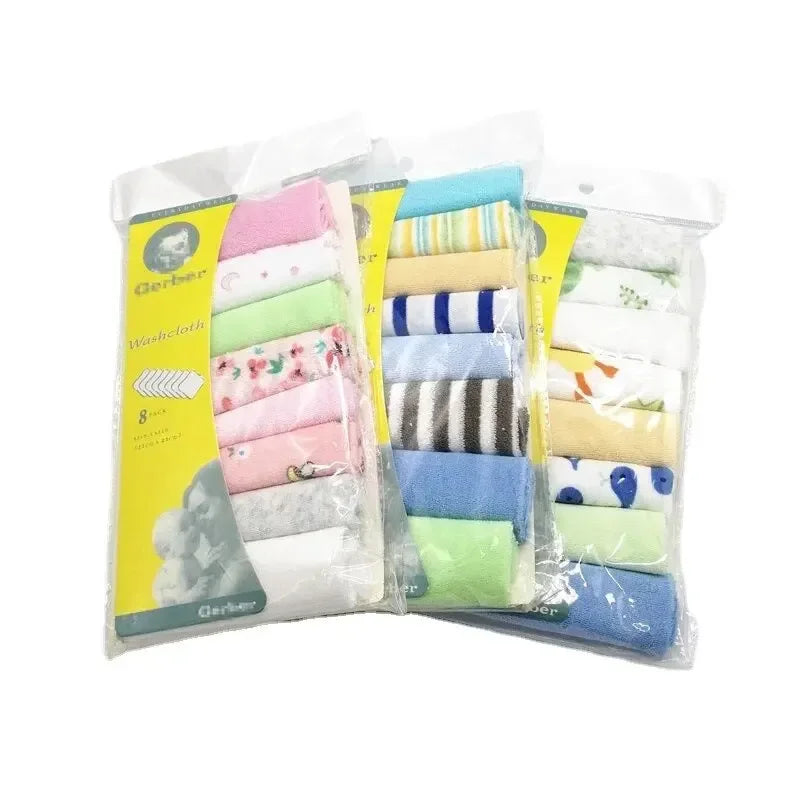 8PCS Baby Bath Towels – Soft Cotton Absorbent Handkerchief & Bib Set