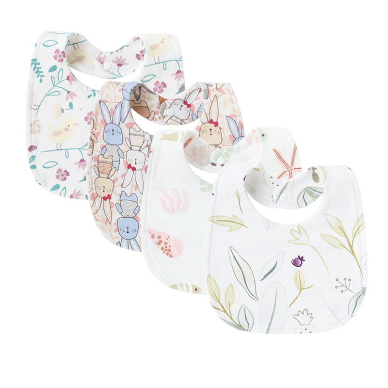 4PCS Baby Bibs & Burp Cloths – Soft Cotton Newborn Saliva Towels