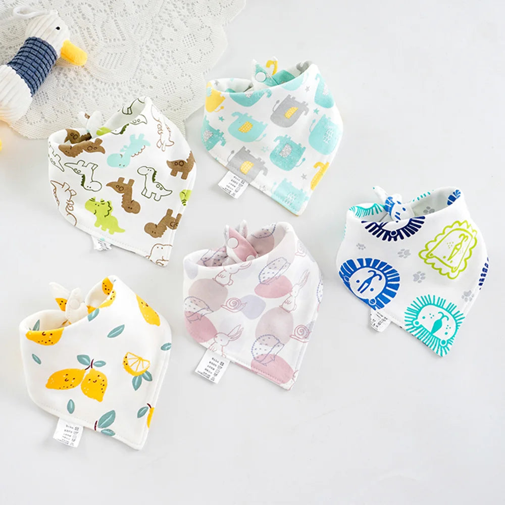 5PCS Baby Bibs – Double Cotton Triangle Bandana Bibs with Cartoon Prints
