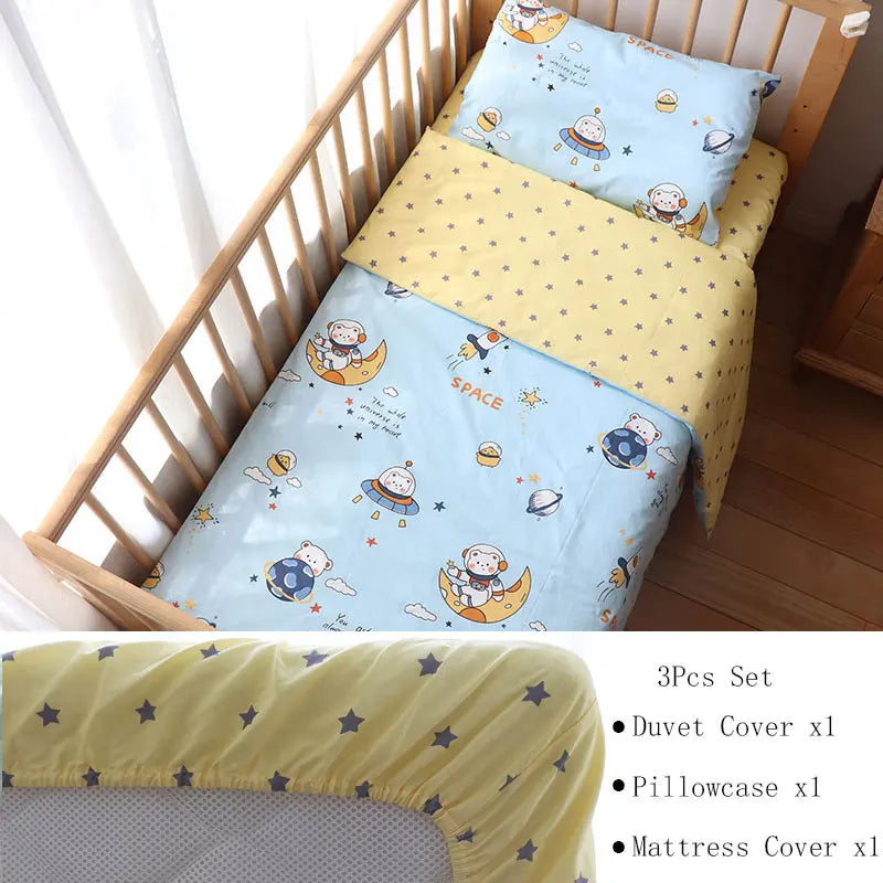 Baby Bedding Set for Newborns – 3-Piece Pure Cotton Crib Kit (Without Filler)