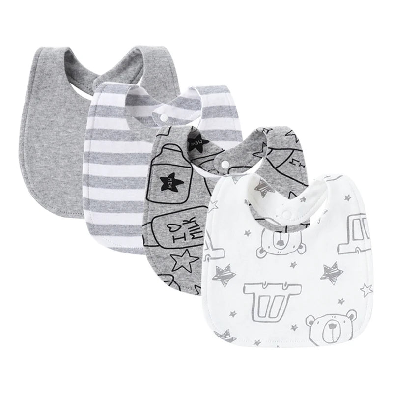 4PCS Baby Bibs & Burp Cloths – Soft Cotton Newborn Saliva Towels