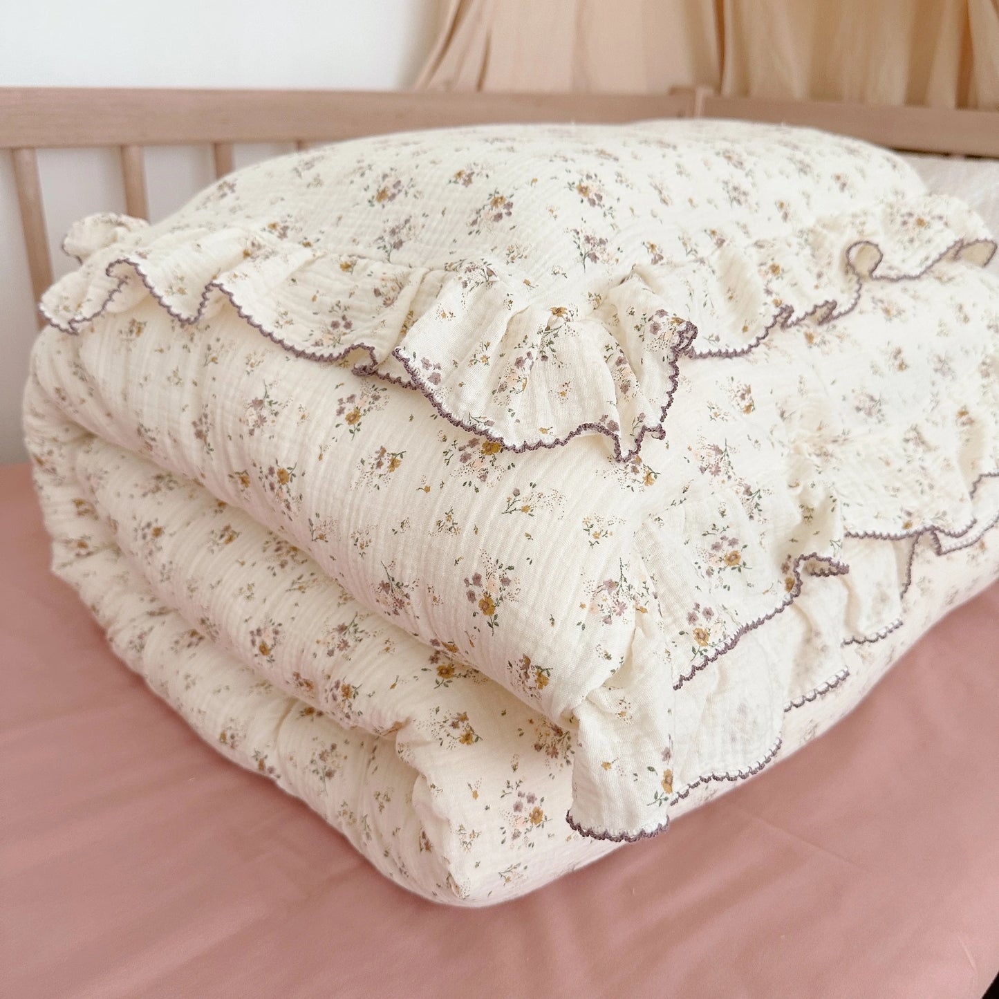 Vintage Floral Muslin Cotton Baby Crib Bedding Set – Duvet Cover & Pillowcase