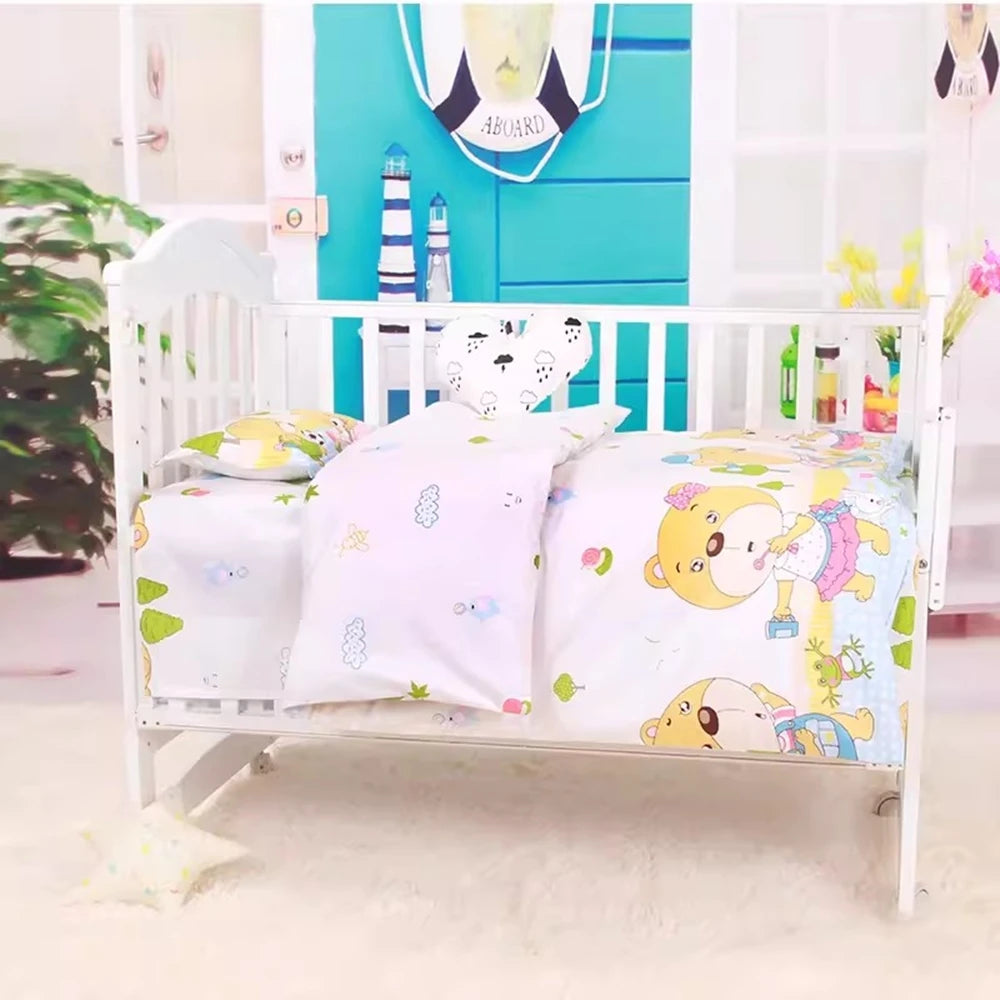 3PCS Baby Girl Crib Bedding Set – Cotton Cartoon Print (Without Filler)