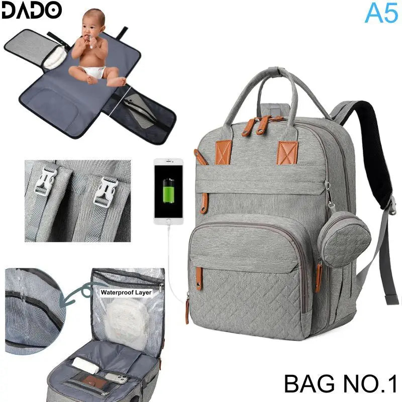 Diaper Bag Backpack – Multifunctional Travel Tote with Changing Station & Stroller Straps