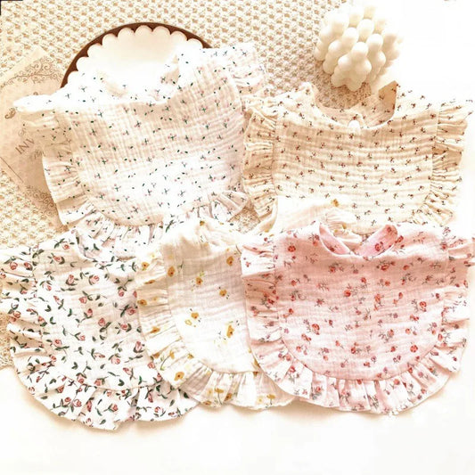 Newborn Baby Bibs – Soft Cotton Ruffle Floral Burp Cloths & Saliva Towels