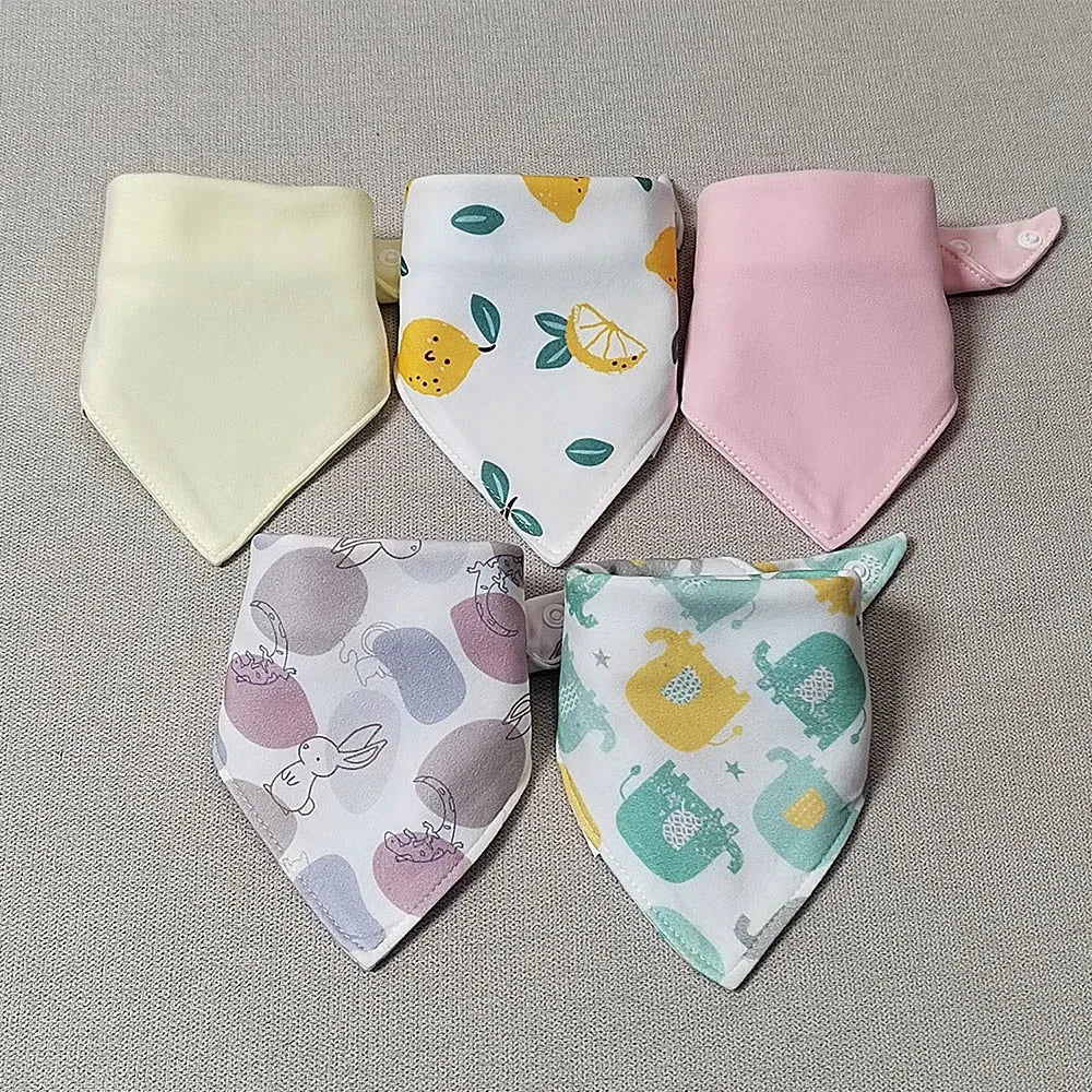 5PCS Baby Bibs – Double Cotton Triangle Bandana Bibs with Cartoon Prints