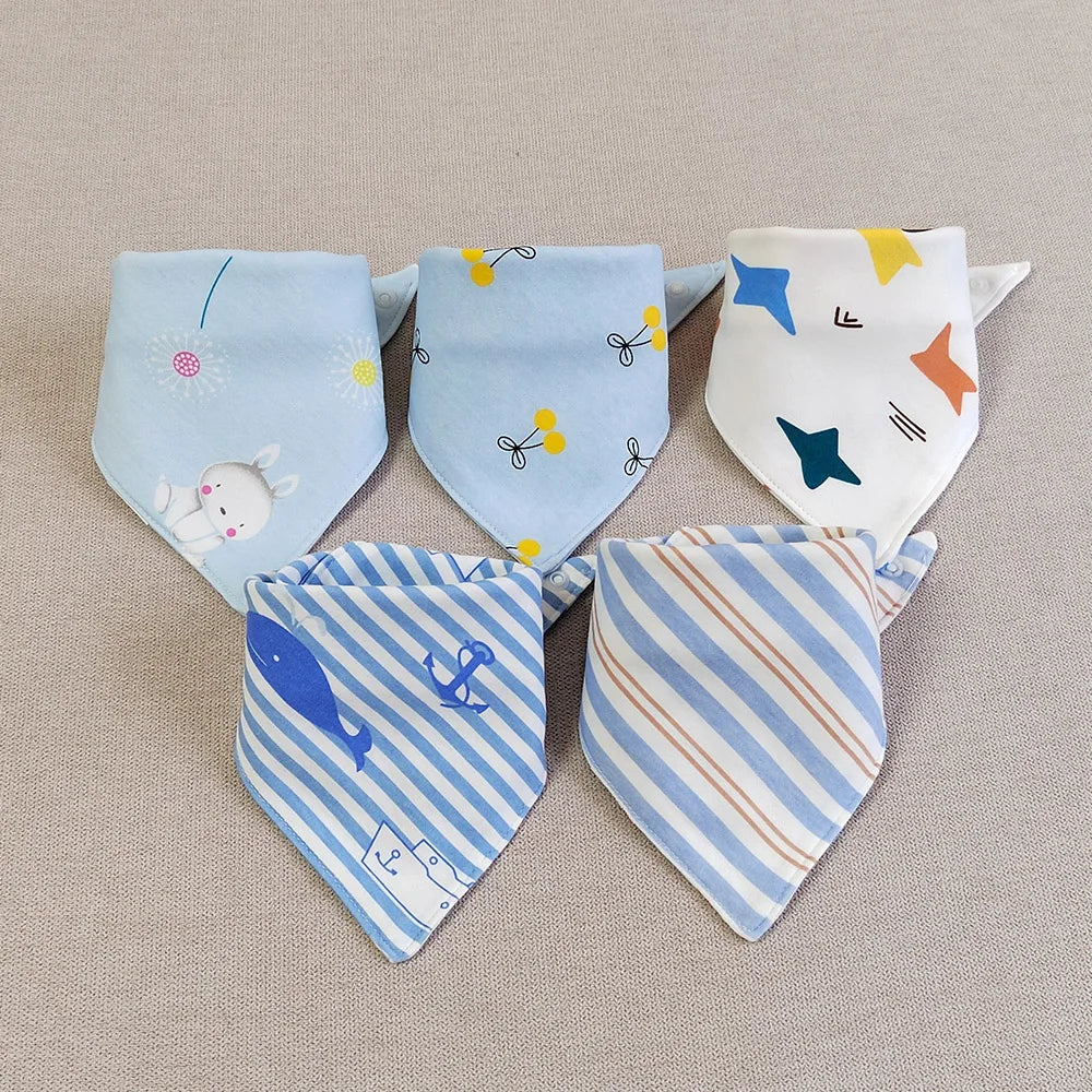 5PCS Baby Bibs – Double Cotton Triangle Bandana Bibs with Cartoon Prints