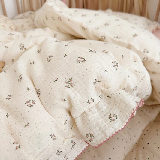 Vintage Floral Muslin Cotton Baby Crib Bedding Set – Duvet Cover & Pillowcase