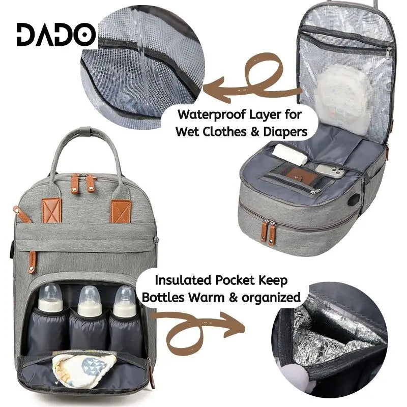 Diaper Bag Backpack – Multifunctional Travel Tote with Changing Station & Stroller Straps