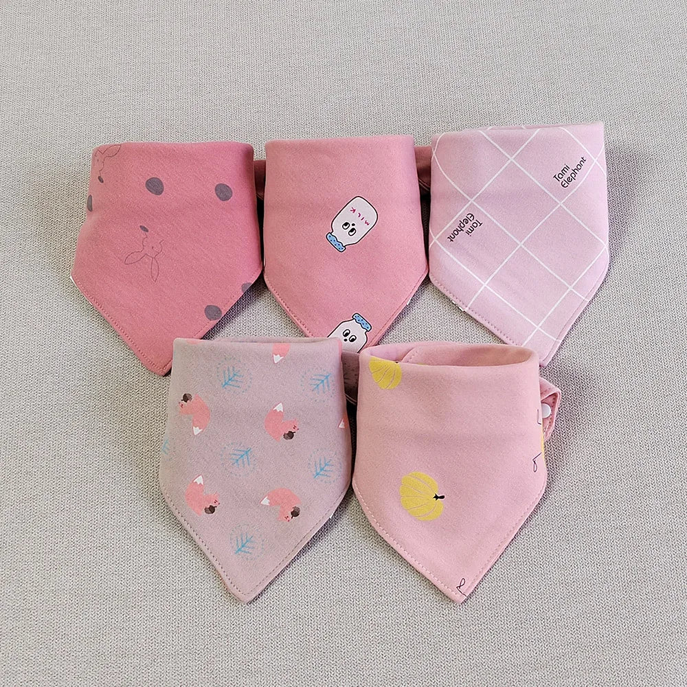 5PCS Baby Bibs – Double Cotton Triangle Bandana Bibs with Cartoon Prints