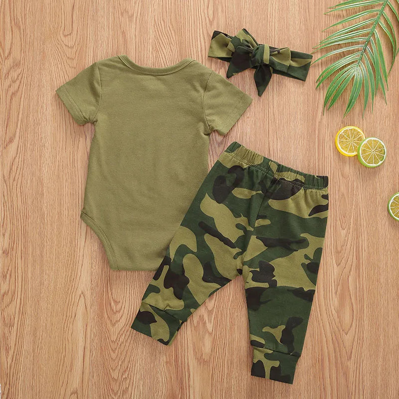2022 Toddler Baby Clothes Set – Camouflage Short Sleeve Bodysuit & Pants