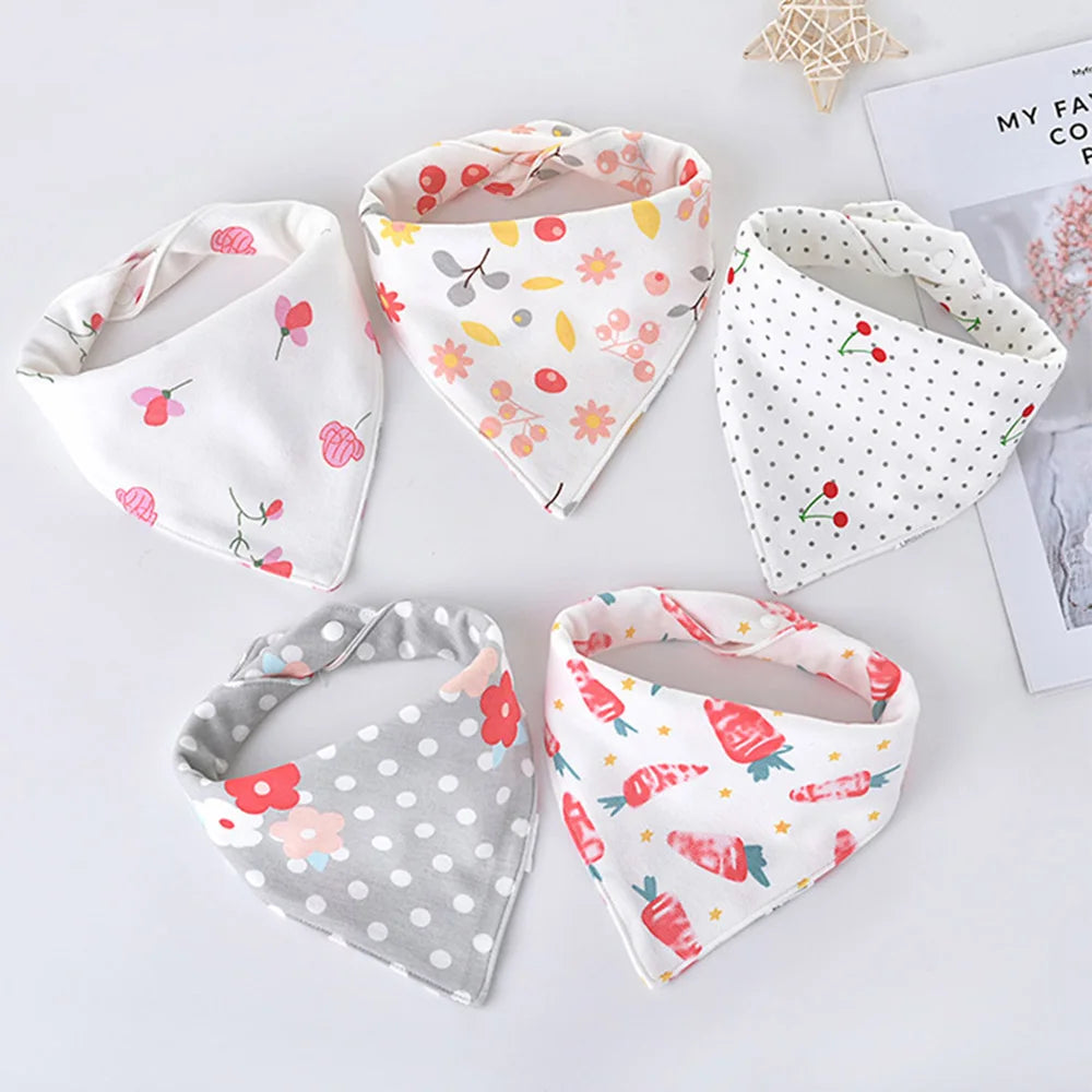 5PCS Baby Bibs – Double Cotton Triangle Bandana Bibs with Cartoon Prints