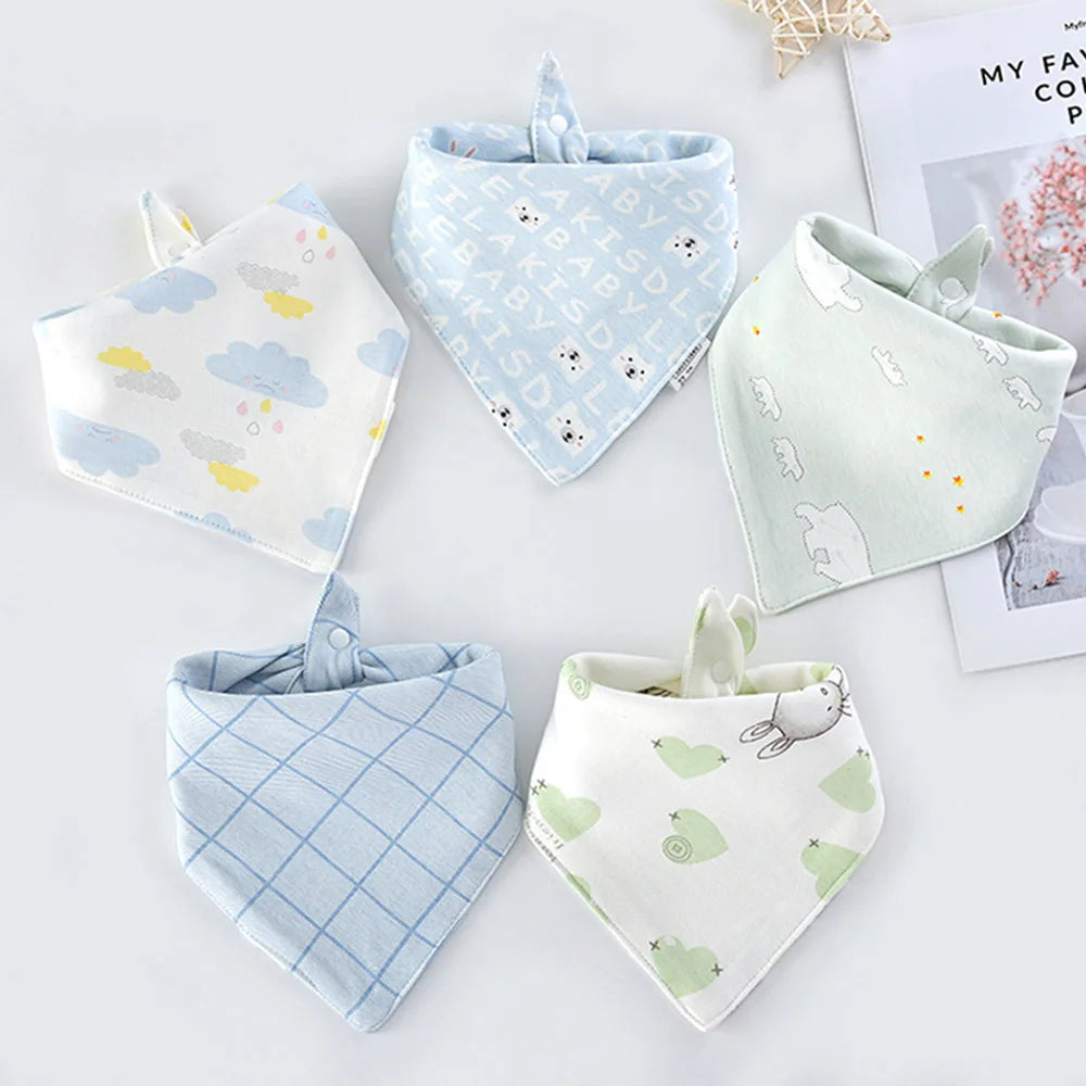 5PCS Baby Bibs – Double Cotton Triangle Bandana Bibs with Cartoon Prints