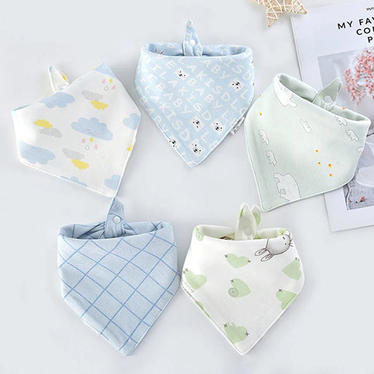 5PCS Baby Bibs – Double Cotton Triangle Bandana Bibs with Cartoon Prints