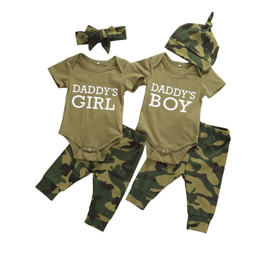 2022 Toddler Baby Clothes Set – Camouflage Short Sleeve Bodysuit & Pants