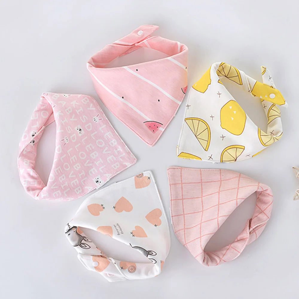 5PCS Baby Bibs – Double Cotton Triangle Bandana Bibs with Cartoon Prints