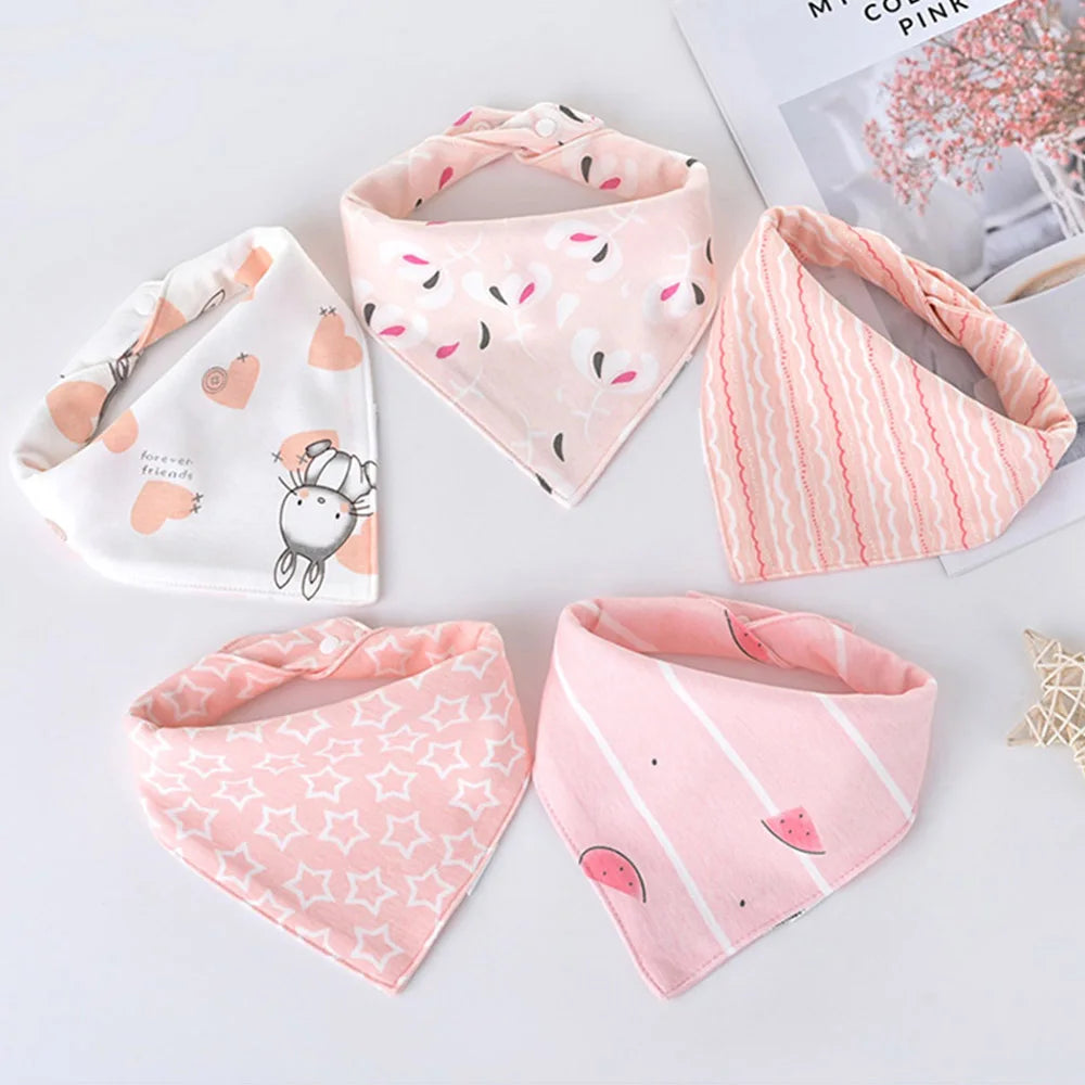 5PCS Baby Bibs – Double Cotton Triangle Bandana Bibs with Cartoon Prints