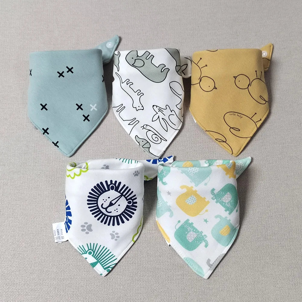 5PCS Baby Bibs – Double Cotton Triangle Bandana Bibs with Cartoon Prints