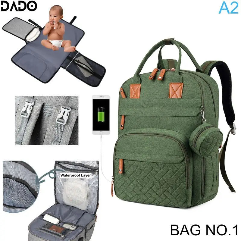 Diaper Bag Backpack – Multifunctional Travel Tote with Changing Station & Stroller Straps