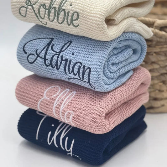 Personalized Name Baby Knitted Blanket Cotton