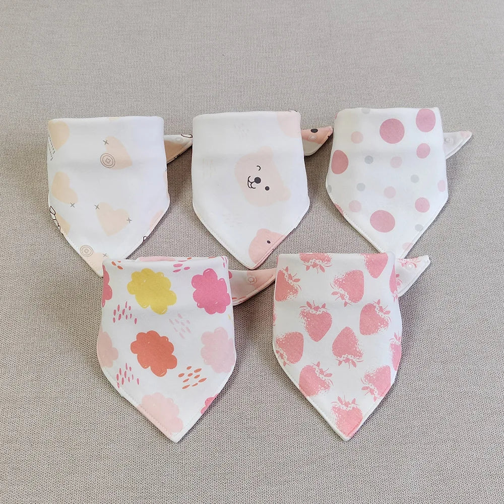 5PCS Baby Bibs – Double Cotton Triangle Bandana Bibs with Cartoon Prints