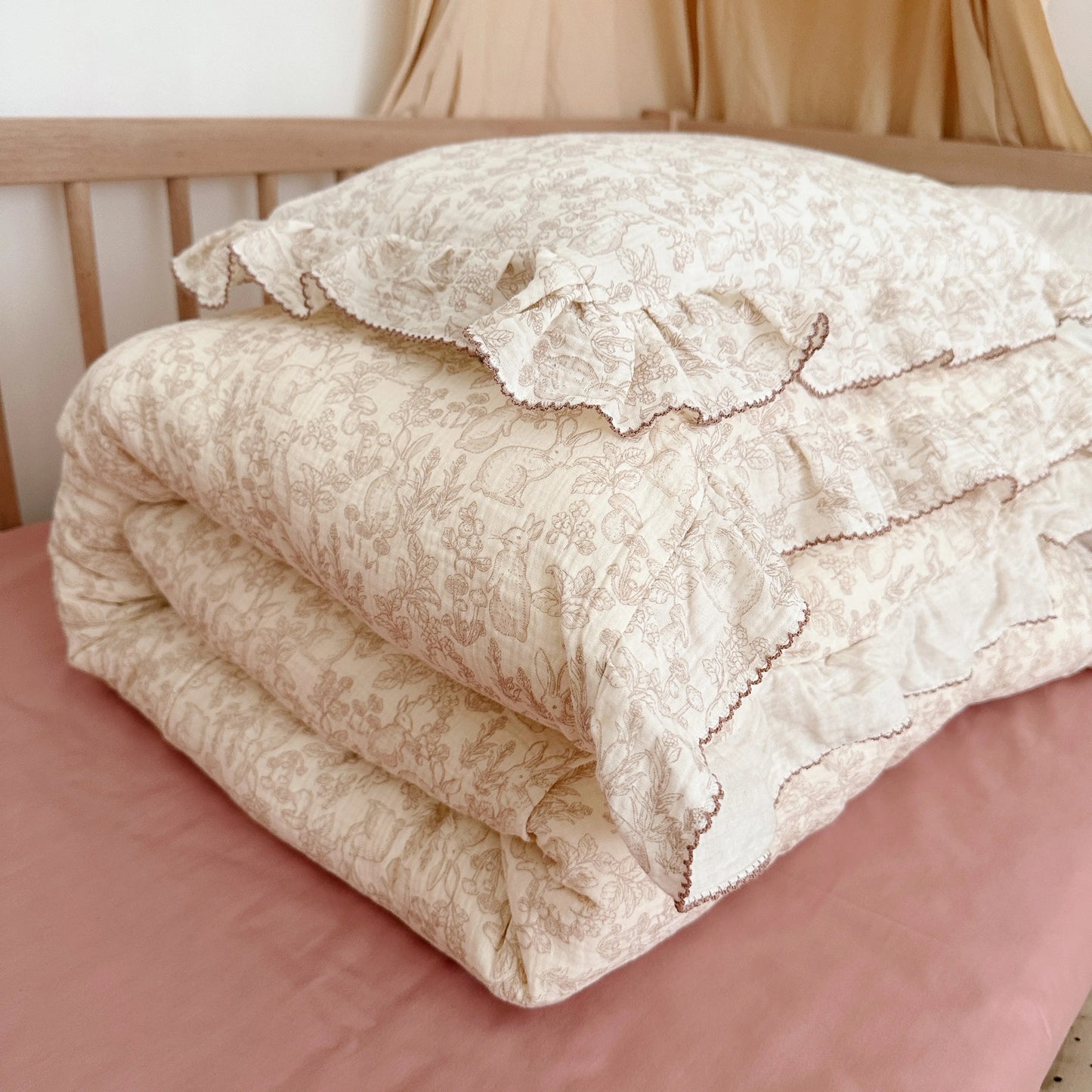 Vintage Floral Muslin Cotton Baby Crib Bedding Set – Duvet Cover & Pillowcase