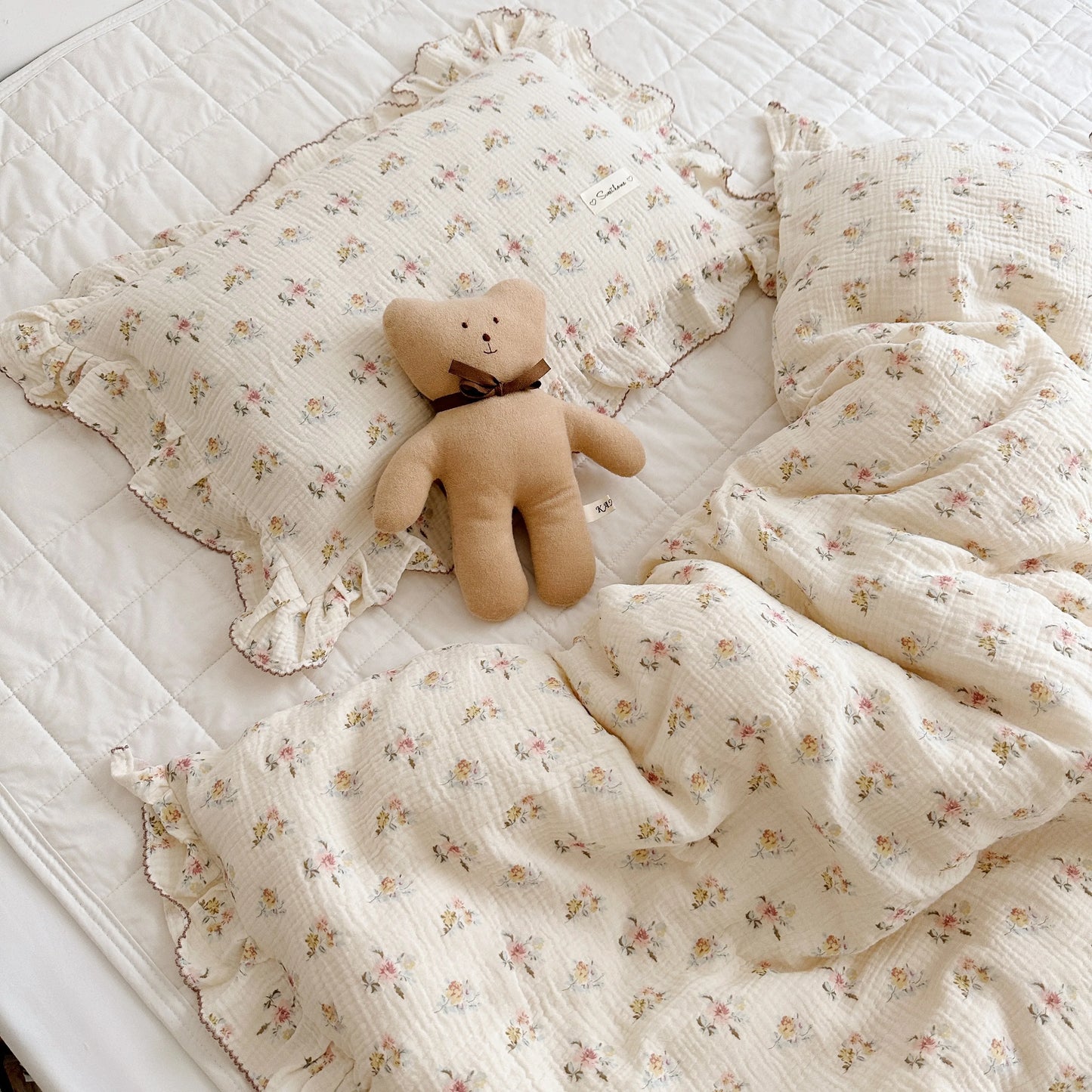 Vintage Floral Muslin Cotton Baby Crib Bedding Set – Duvet Cover & Pillowcase