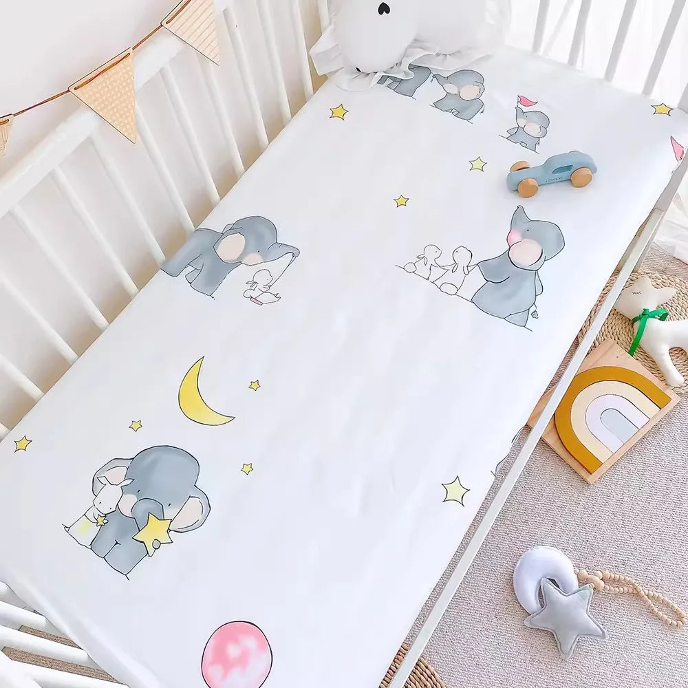 3PCS Baby Girl Crib Bedding Set – Cotton Cartoon Print (Without Filler)