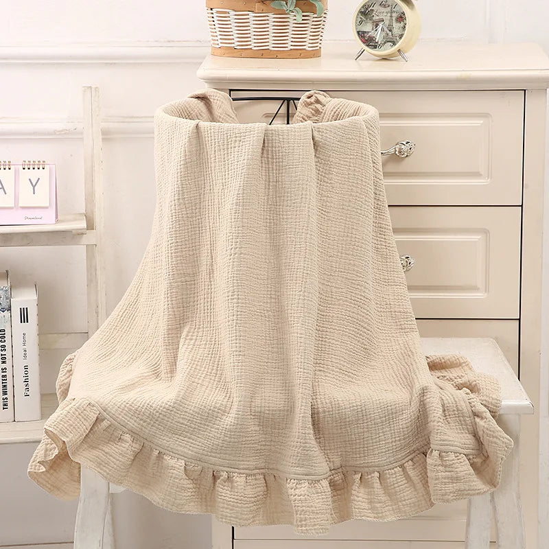 INS Ruffled Muslin Baby Swaddle Blanket – Soft Organic Cotton Newborn Wrap