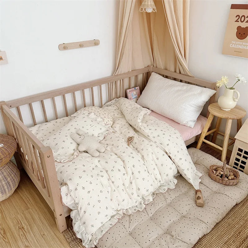 Luxurious Cotton Muslin Ruffle Duvet Cover Set – Soft & Breathable Kids' Bedding