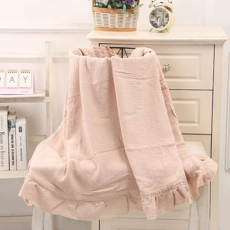 INS Ruffled Muslin Baby Swaddle Blanket – Soft Organic Cotton Newborn Wrap
