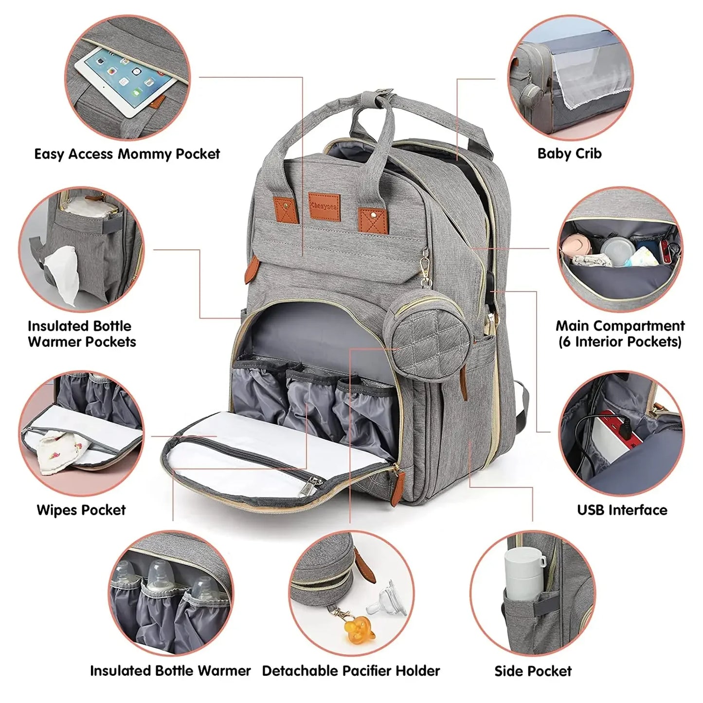 3-in-1 Diaper Bag Backpack – Foldable Baby Bed & Waterproof Travel Bag with USB Charging