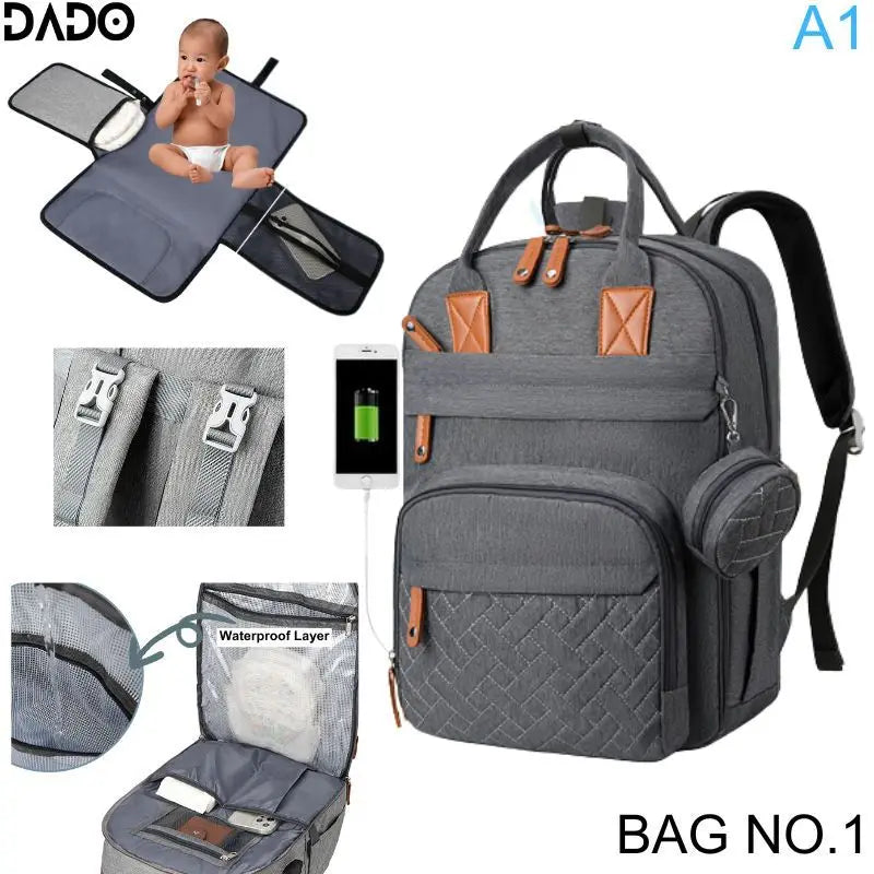 Diaper Bag Backpack – Multifunctional Travel Tote with Changing Station & Stroller Straps