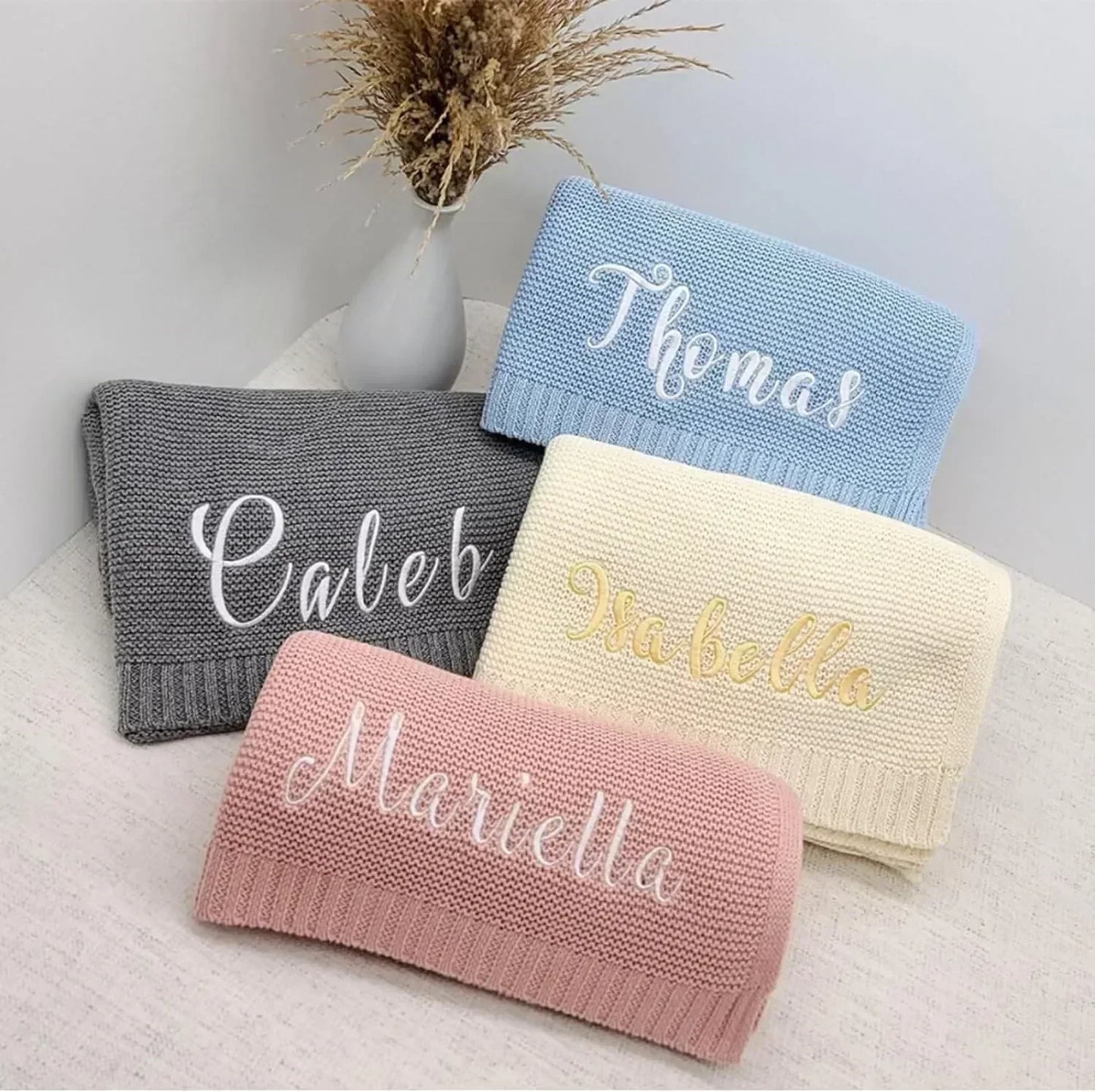 Personalized Name Baby Knitted Blanket Cotton