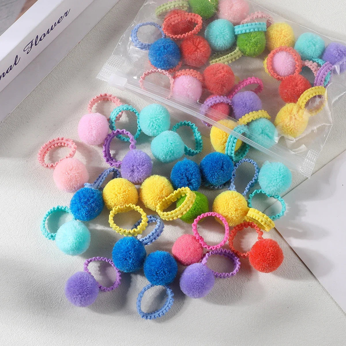 20PCS Colorful Plush Ball Elastic Hair Bands